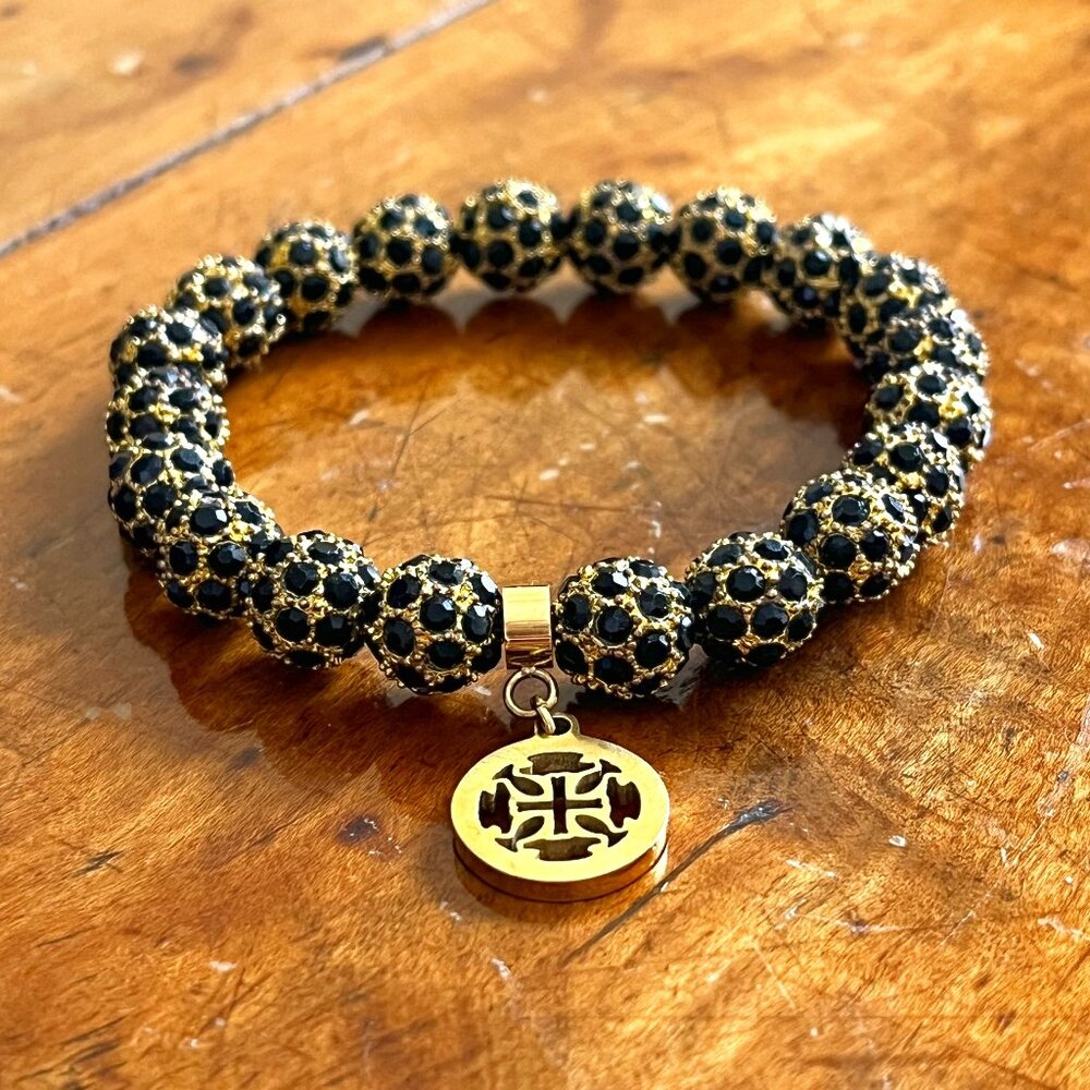 Rustic Cuff Black and Gold Beaded Bracelet